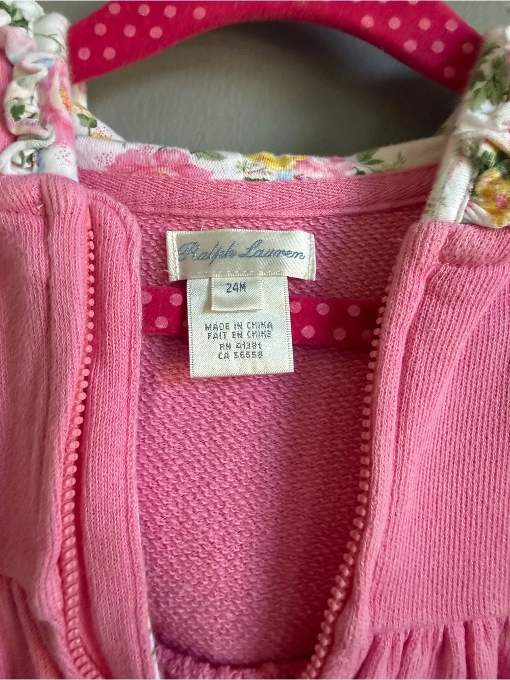 Ralph Lauren Pink Hooded Zip-Up Peplum Sweatshirt with Yellow Pony